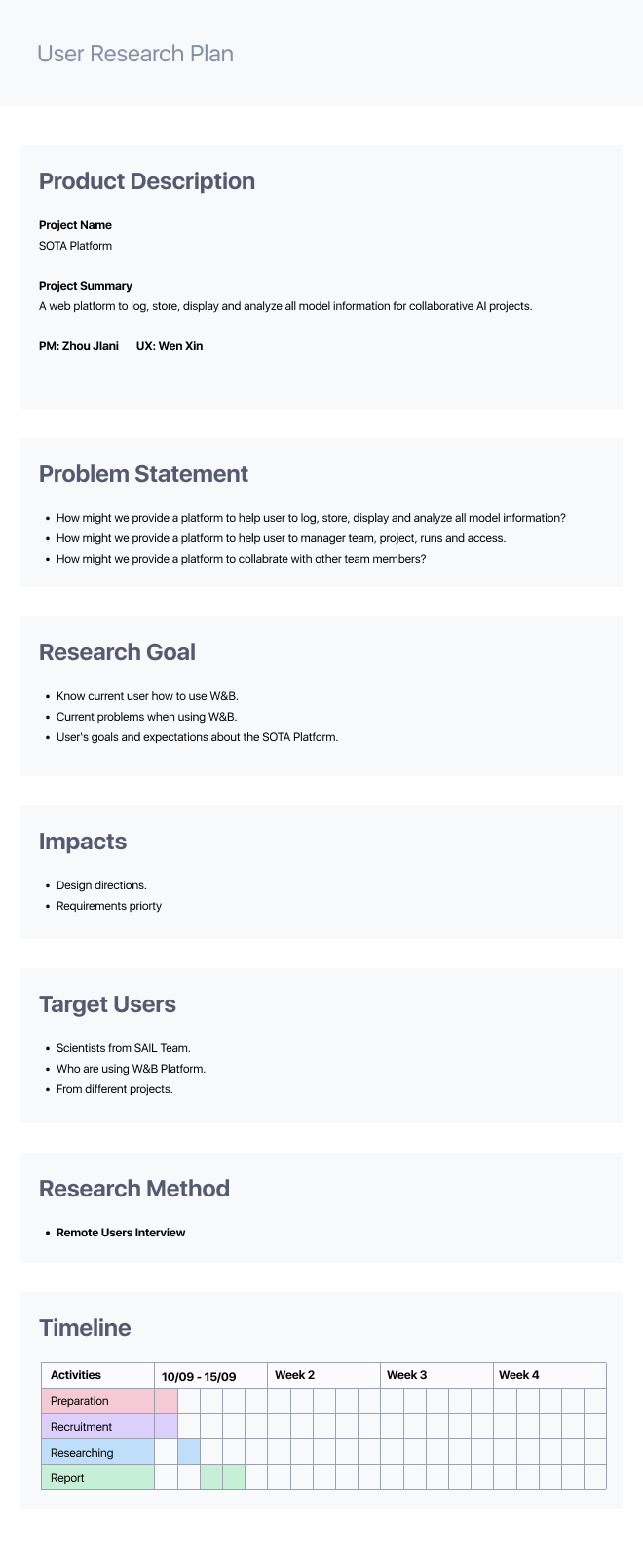 SOTA user research plan